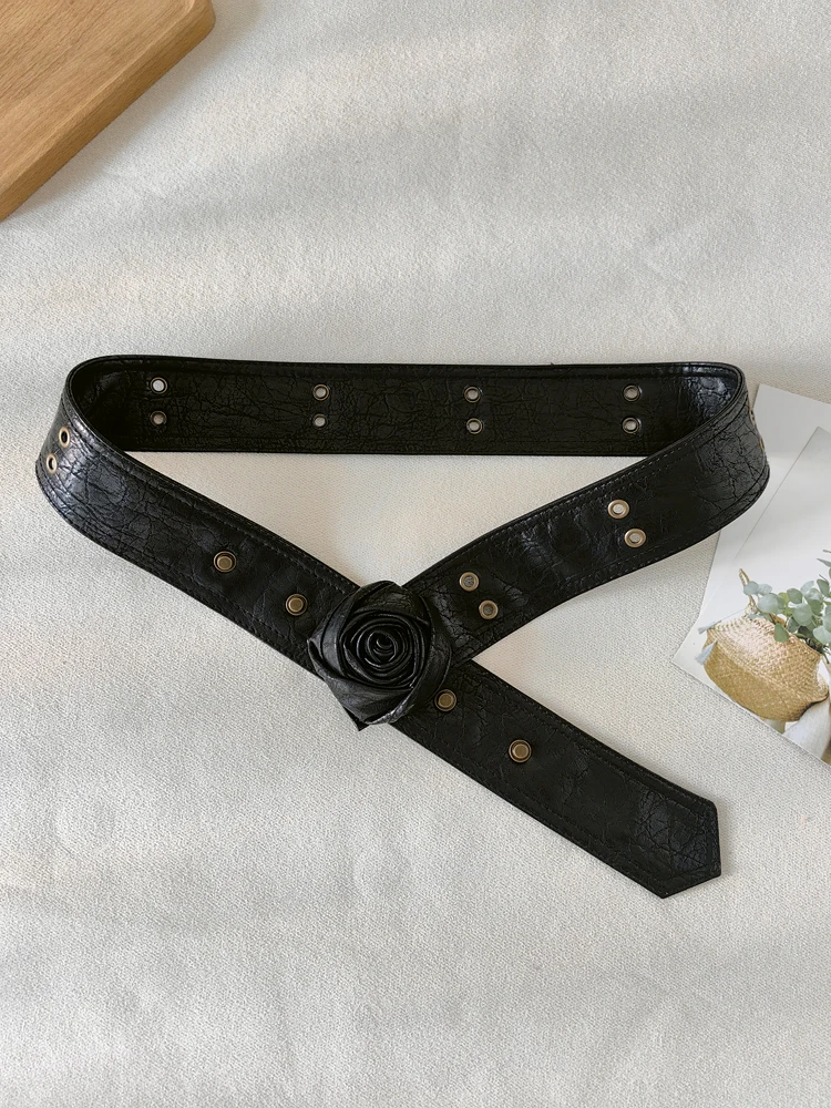 ローズフラワー斜めベルト女性のアメリカンパンクスタイルレトロ多用途装飾パンツスカート小さなY2Kウエストシール