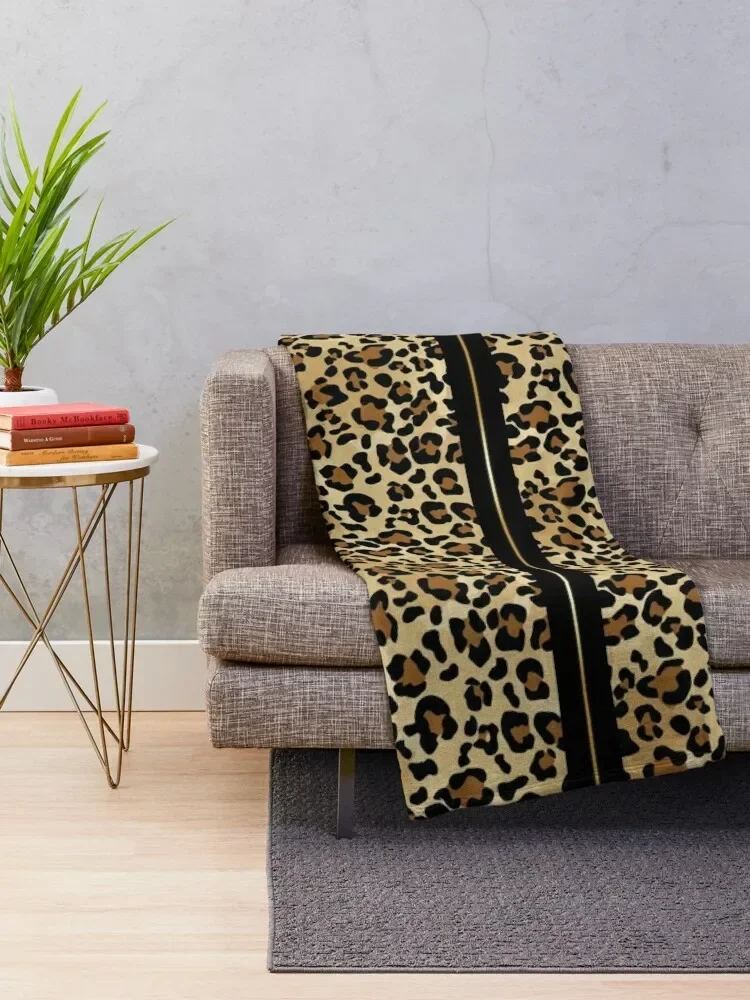 Wildly Wonderful Leopard Stripes Animal Print with Pretty Simple Gold Stripe Throw Blanket Flannel Fabric Designers Blankets