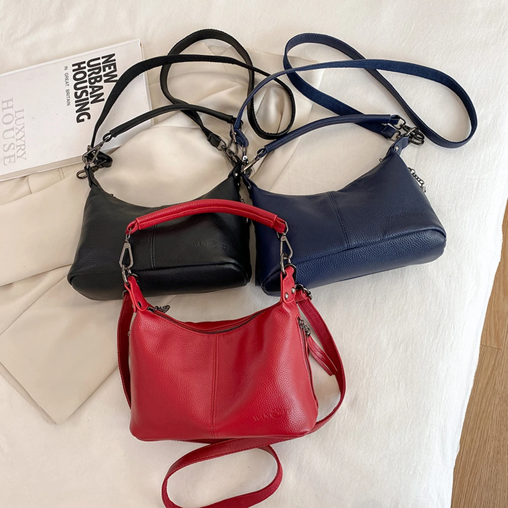 حقيبة كتف نسائية عصرية بحزام قابل للتعديل من جلد البقر حقيبة كاجوال مع شرابات حقيبة هوبو بسيطة لقضاء عطلة الحفلات #2