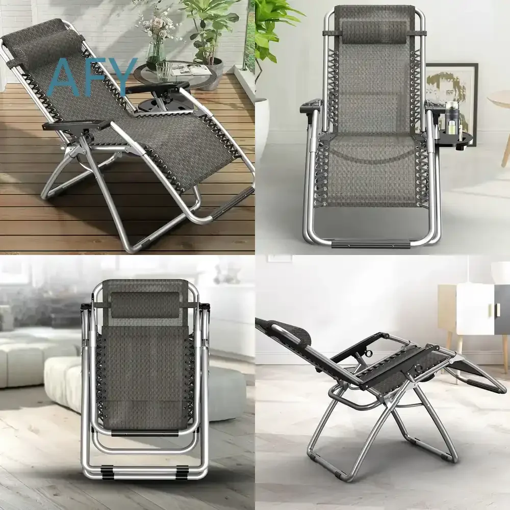 Modern Design Outdoor Indoor Portable Folding Comfortable Metal Chaise Recliner Lounge Zero Gravity Chair for Adults for Home