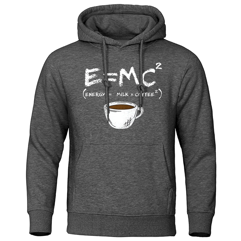 Energy=Milk+Coffee Printed E=MC2 Funny Hoodie Men's Loose Oversized Hoodies Fashion Casual Sweatshirt Street Hip Hop Hoody Man