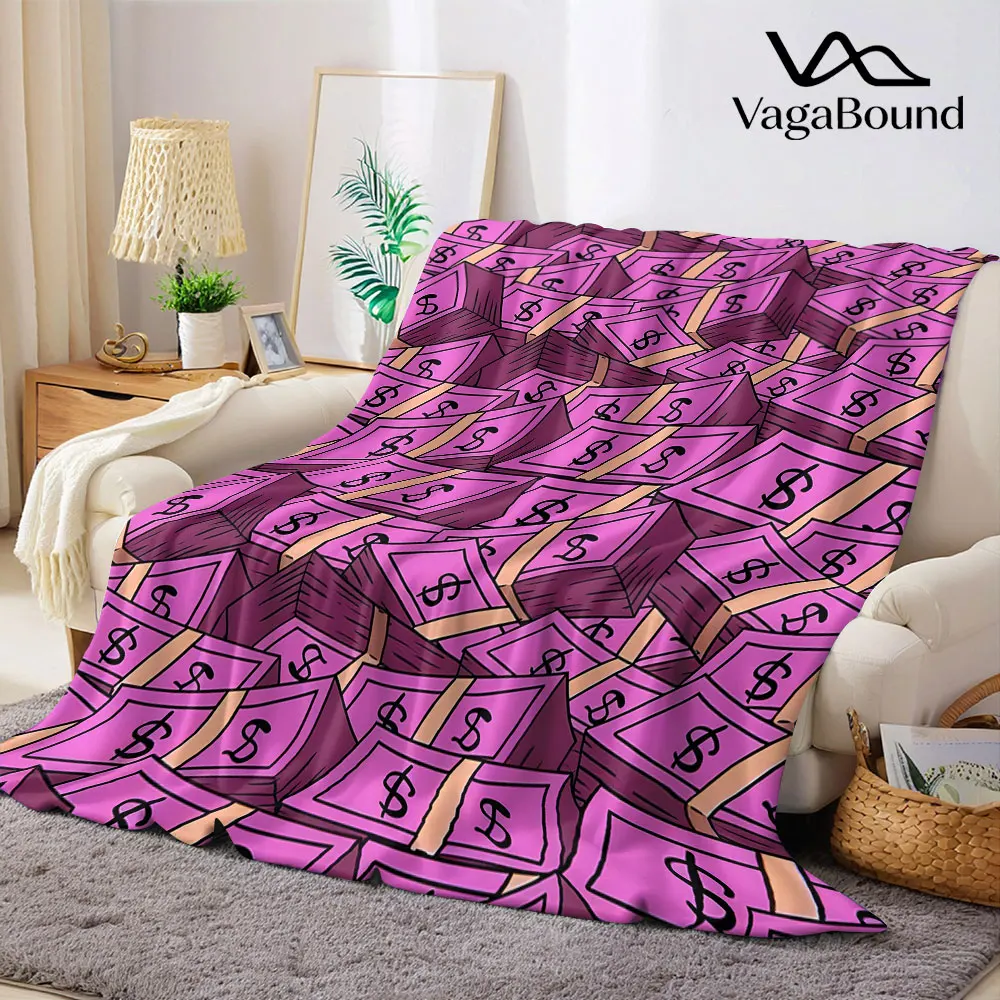 Pink Dollar Stacks Flannel Blanket Warm Soft Halloween Christmas Decorative Couch Warm Cozy All-Season Gift
