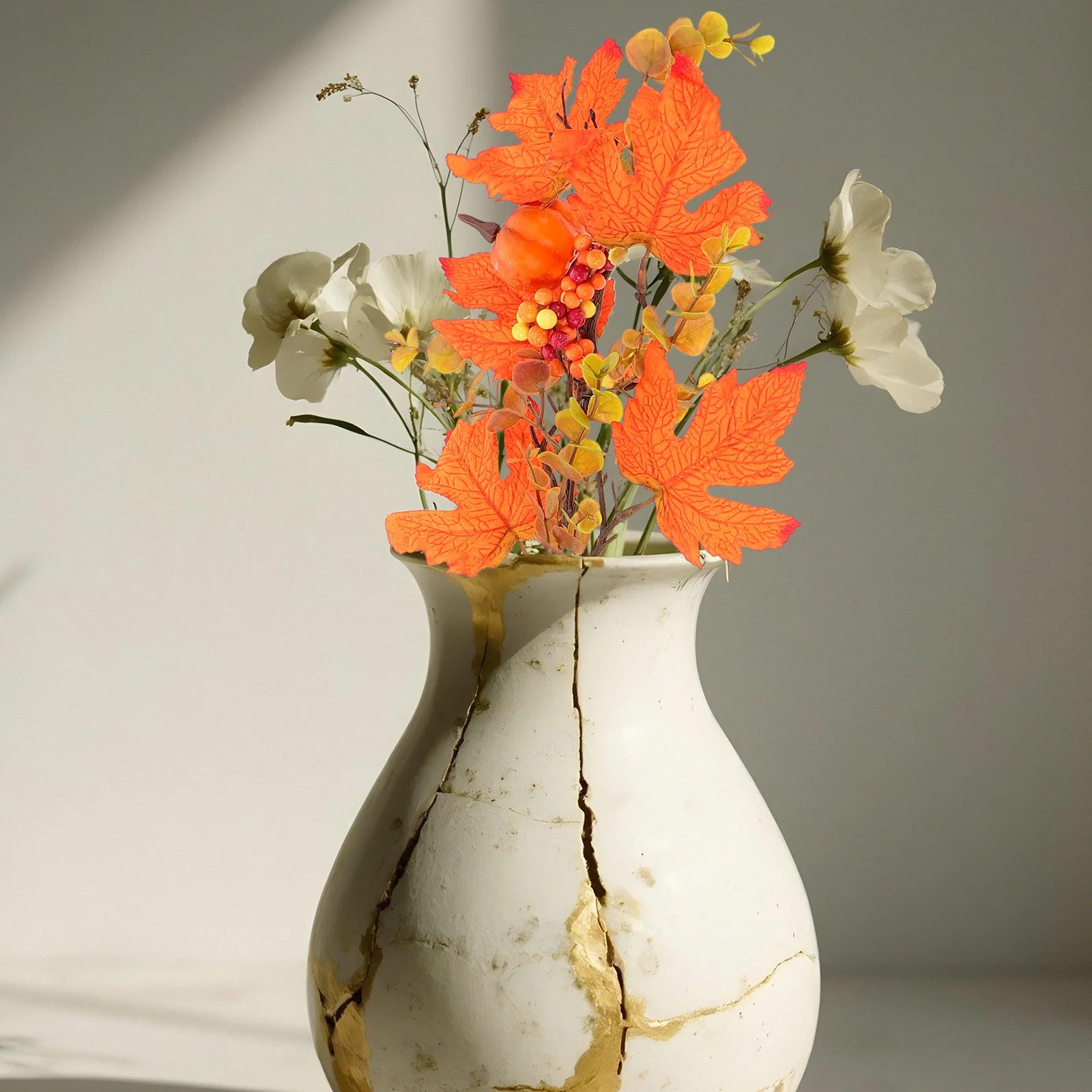 

2pcs Pumpkin Branch Pick Artificial Maple Leaves For Fall Decor Halloween Layout Decoration Autumn Faux Leaf Arrangement Home