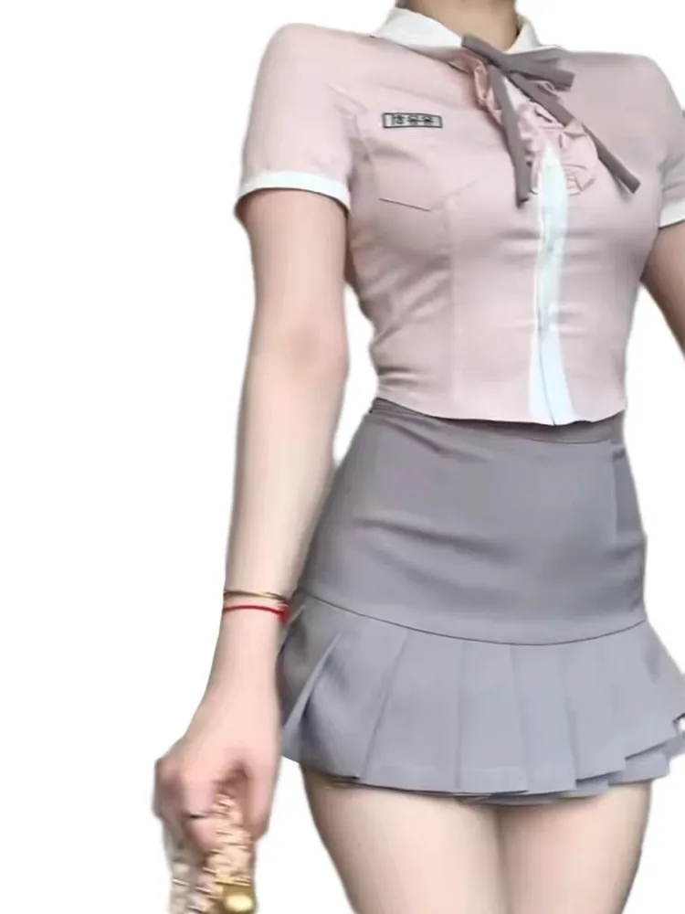 

Korean College Sle orm Pure Desire JK orm Set Women Summer Small Size Sweet ort Sve irt Pleated Skirt T...