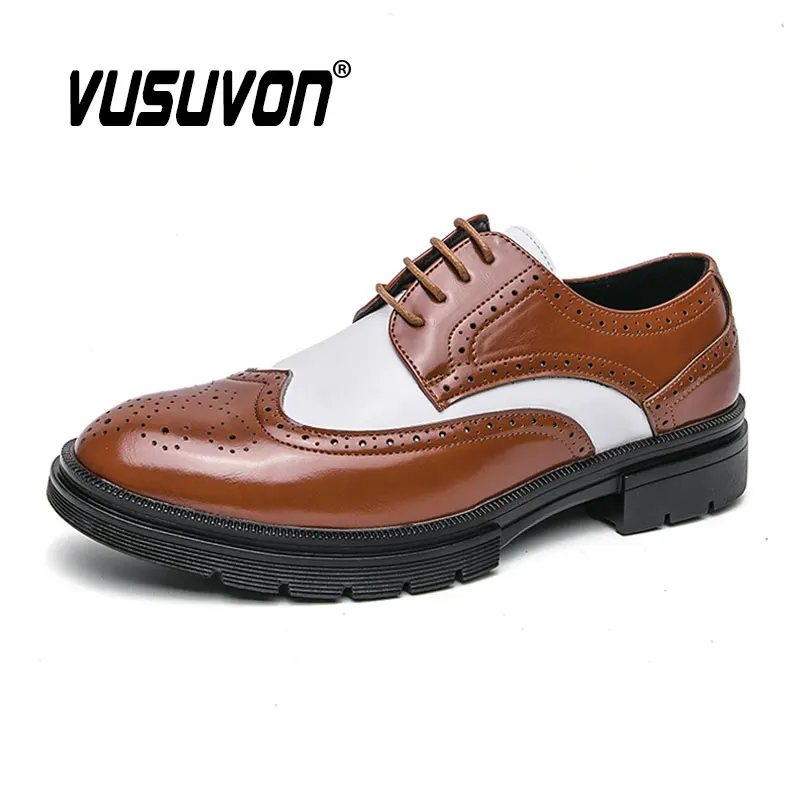 

Мужские классические туфли дерби из кожи, повседневные броги на шнуровке, черные, большие размеры 38-46, коллекция 2025 года