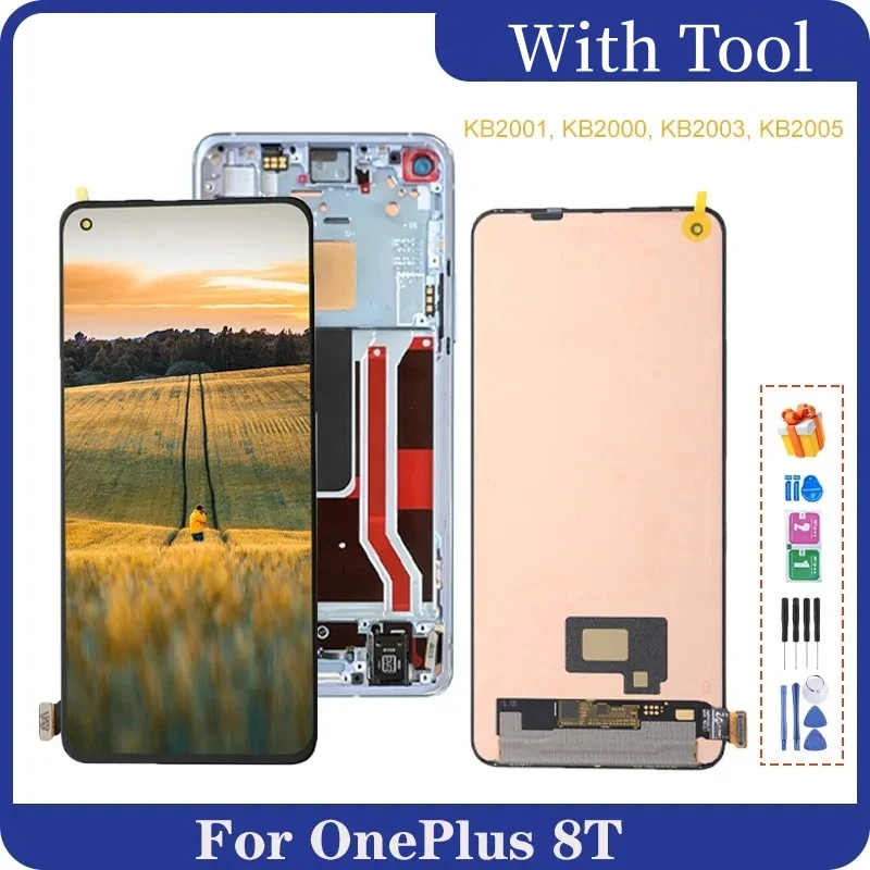 6.55''  AMOLED For OnePlus 8T 1+8T LCD Touch Screen Digitizer Assembly For OnePlus 8T KB2001 KB2000 KB2003 LCD  Display