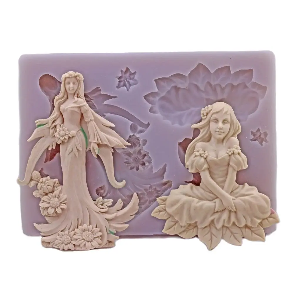 3D Flower Fairy Silicone Fondant Mold Angel Spirit Cake Topper Sugarcraft Chocolate Baking Mould DIY Resin Clay Plaster