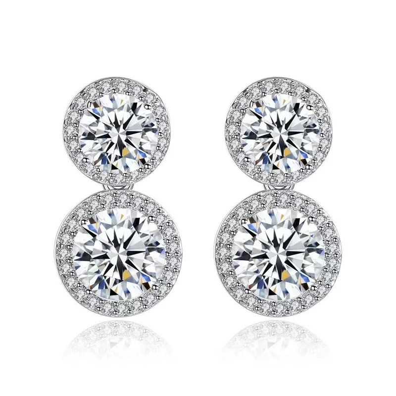 

K00158 Lefei Fashion Color D Diamond-set Classic Moissanite Double Round Earrings For Charm Women s925 Silver Party Jewelry Gift