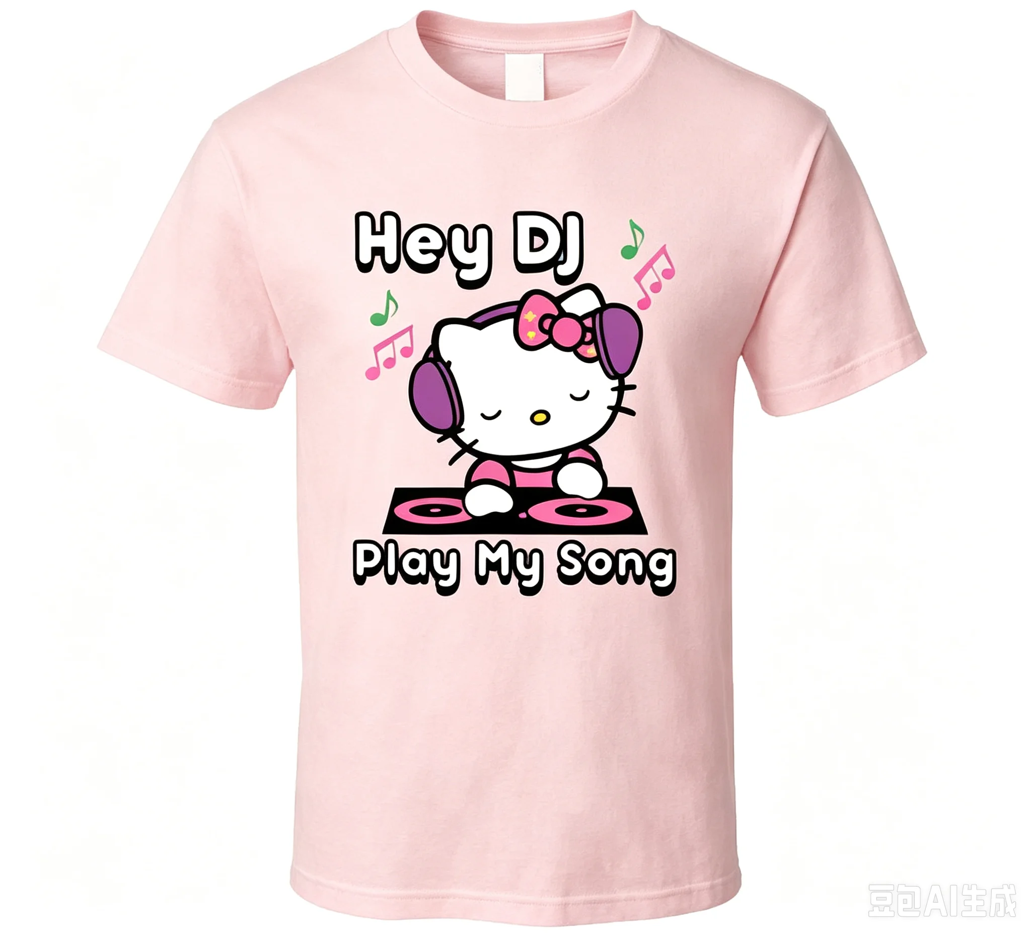 2026 Hello Kitty, DJ Playing My Song, T-shirt Music, Retro Cartoon, Comfortable Retro Pattern, Short Sleeved Shirt Y2k