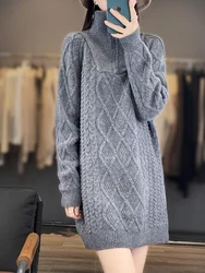 Winter New Cashmere Sweater Women's Half Zipper Turtleneck Knit Pullover Fashion Thicken Twist Tops Wool Loose Large Size Skirts