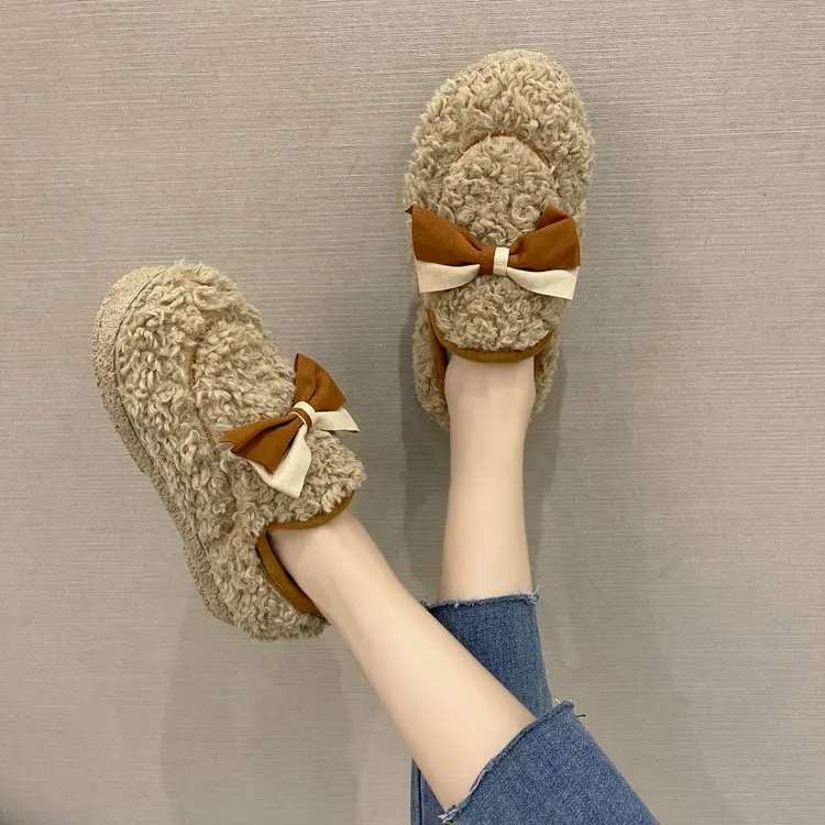 Bow-Knot Winter Shoes Women Clogs Platform Autumn Butterfly Creepers Fall Comfortable Slipper Cover Heel Butterfly-knot Slides