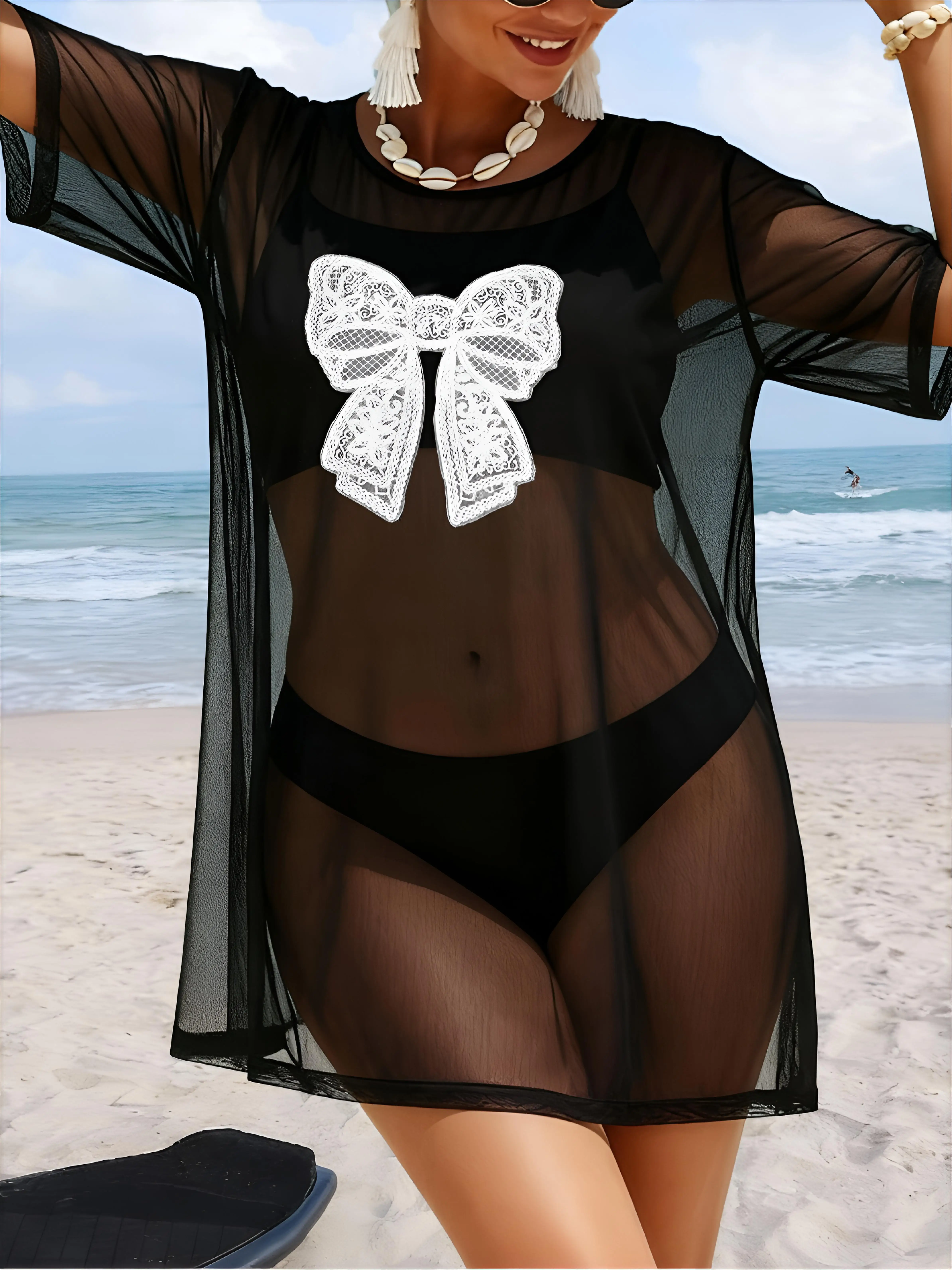 

Cover Up For Woman Women Dots Multicolored Crane Printed Conservative Nice Light Butterfly Gradient Air Blue Spaghetti Batwing