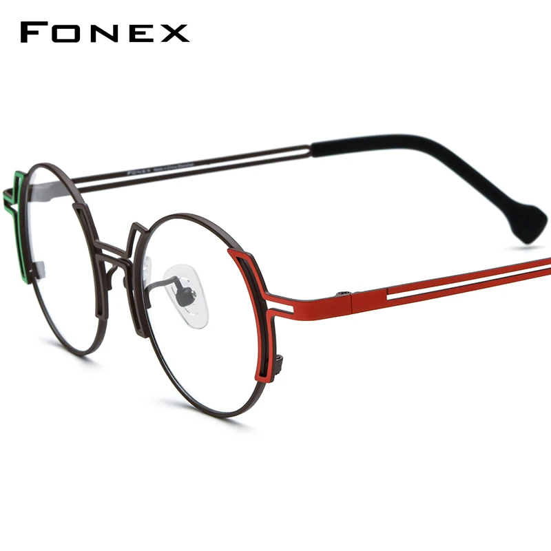 FONEX Pure Titanium Glasses Frame Men 2024 New Fashion Colorful Vintage Round Eyeglasses Women Eyewear F85858