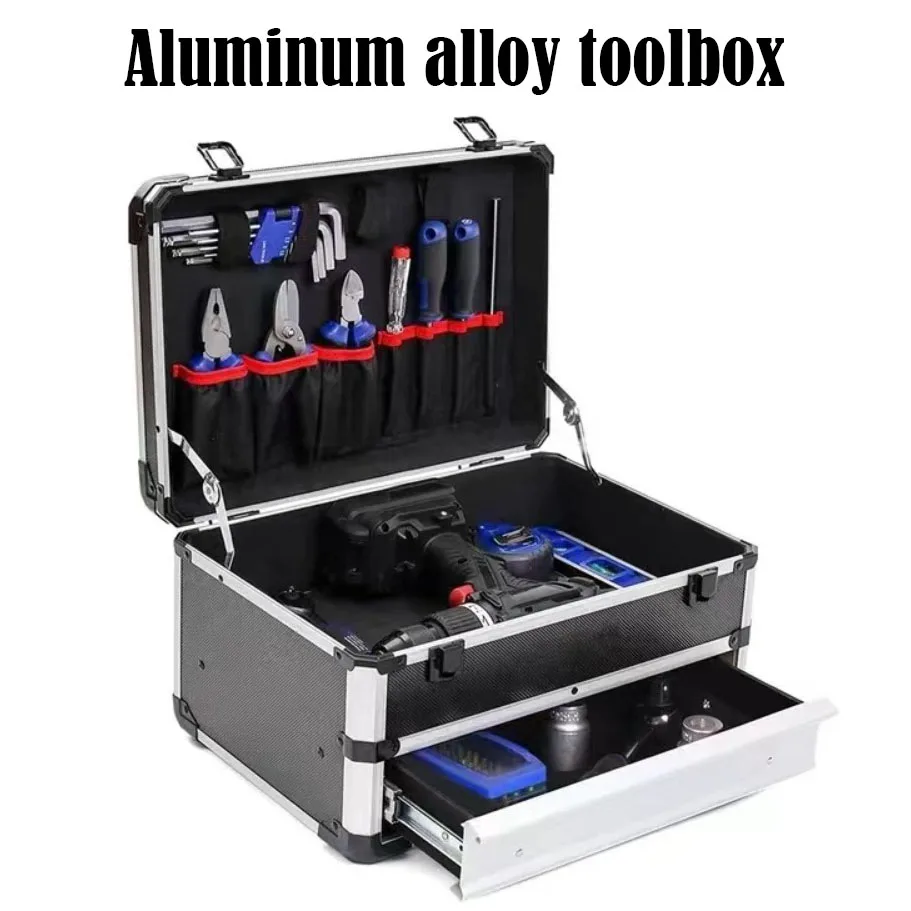 

Aluminium Alloy Tool Case Shockproof with Drawers Tool Organizer Storage Waterproof Stackable Professional Electrician Accessory