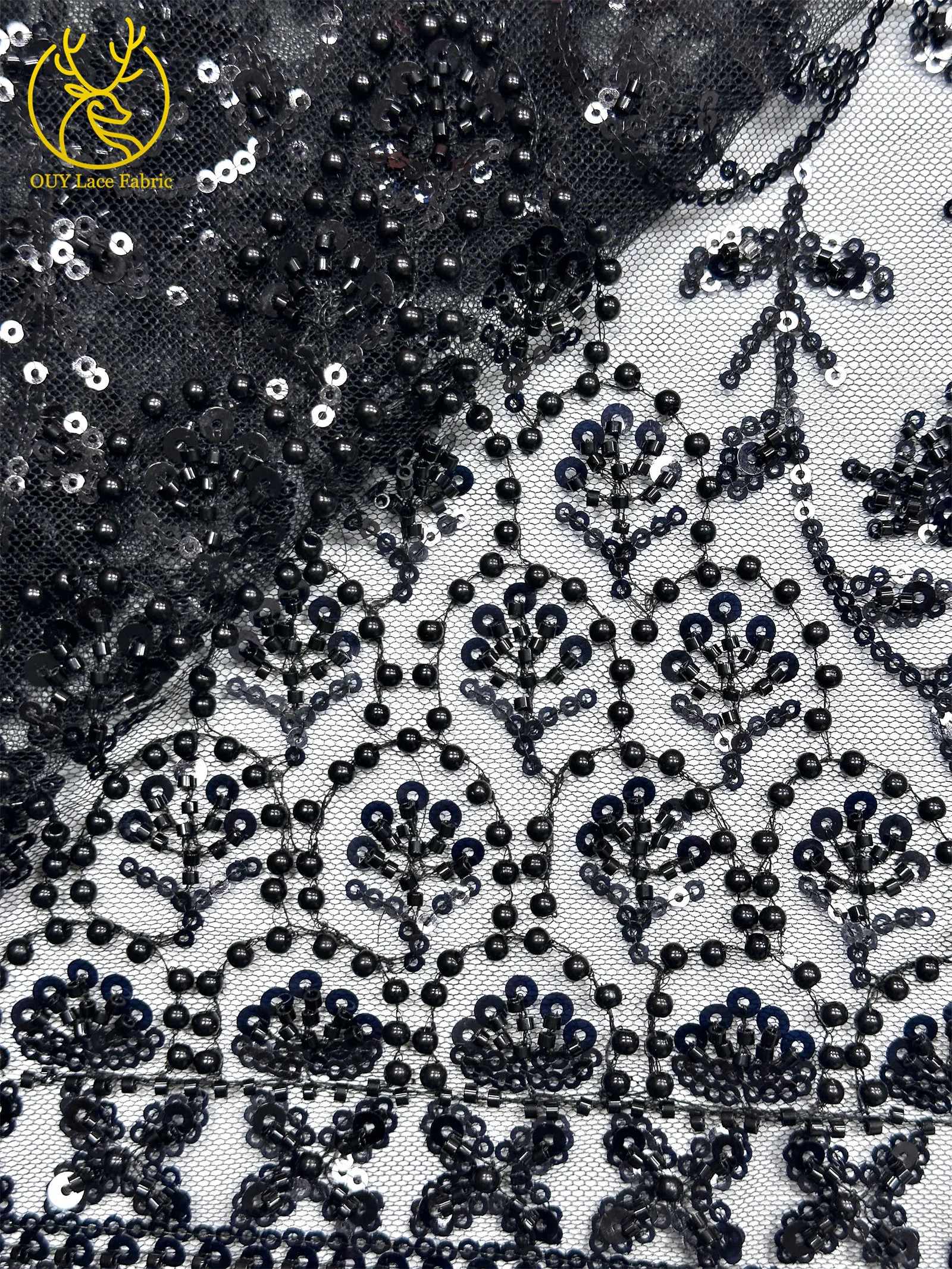 Afrikanischer Perlenstickerei-Spitzenstoff 2026 Hochwertiger Nigerianischer Pailletten-Spitzenstoff Französischer Braut-Hochzeits-Abendkleid-Nähstoff 5Y – Detail 31