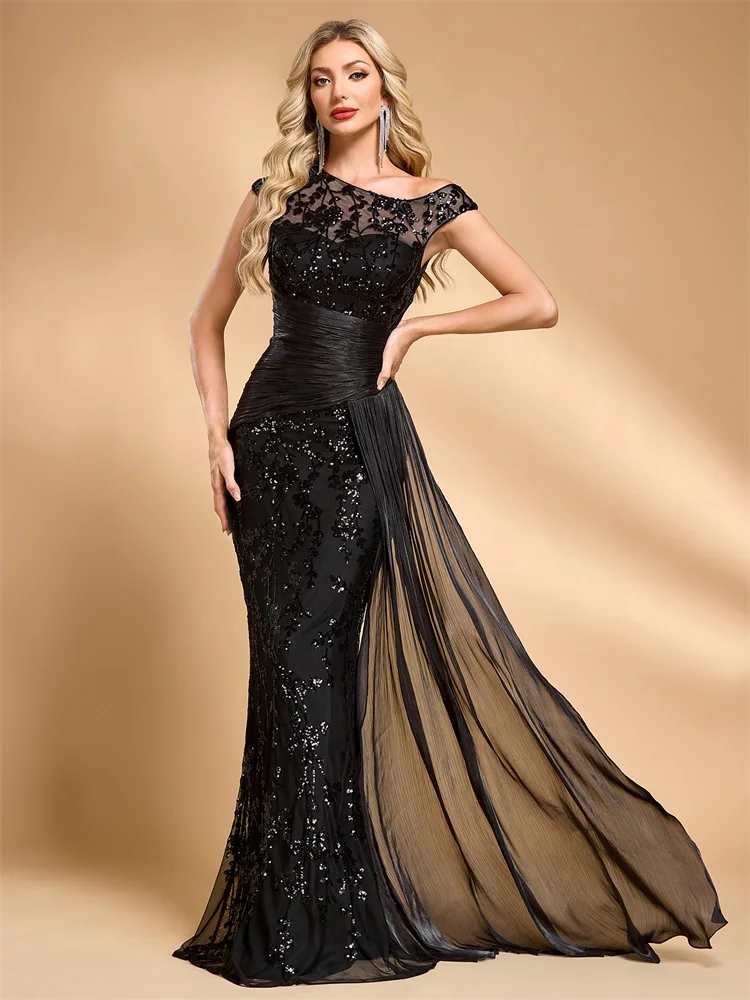 

Lucyinlove элегантные вечерние платья с рюшами и блестками и лентой, роскошные вечерние платья русалки для свадебной вечеринки, макси-коктейльные платья для выпускного вечера