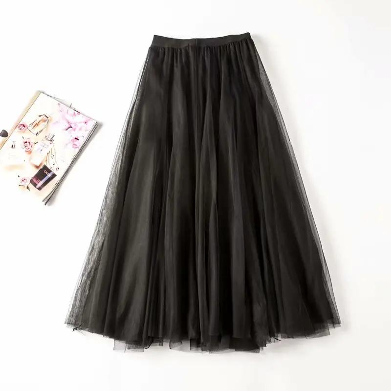 Summer new women's fashion korean style women's skirt high quality mesh long skirt skirt