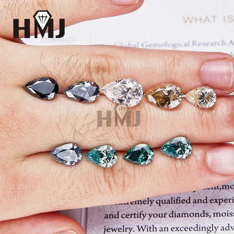 

(Never Fade) Loose Moissanite Stones Pear Cut Auqa Blue /Green/ D Color VVS1with GRA Certificate Pass Tester Jewelry Making