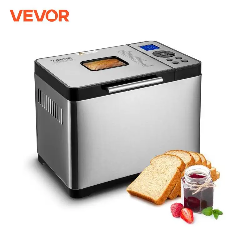 VEVOR 650 W Brotbackautomat, antihaftbeschichtete Keramikpfanne, automatischer Brotbackautomat mit glutenfreier Einstellung, digital programmierbar für Zuhause