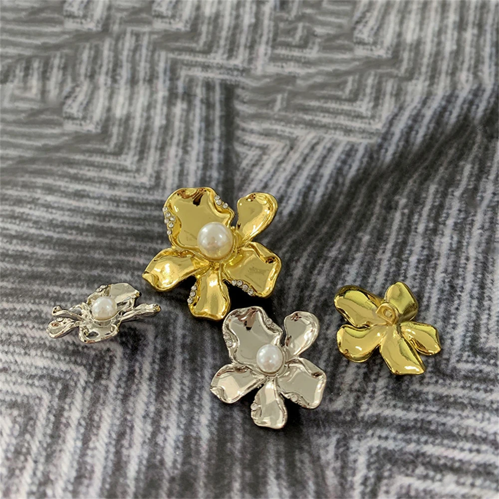 10pcs 24/34mm Pearl Rhinestone Flower Metal Buttons for Coats, Dresses - Gold/Silver Elegant Sewing Buttons, Women's Accessories