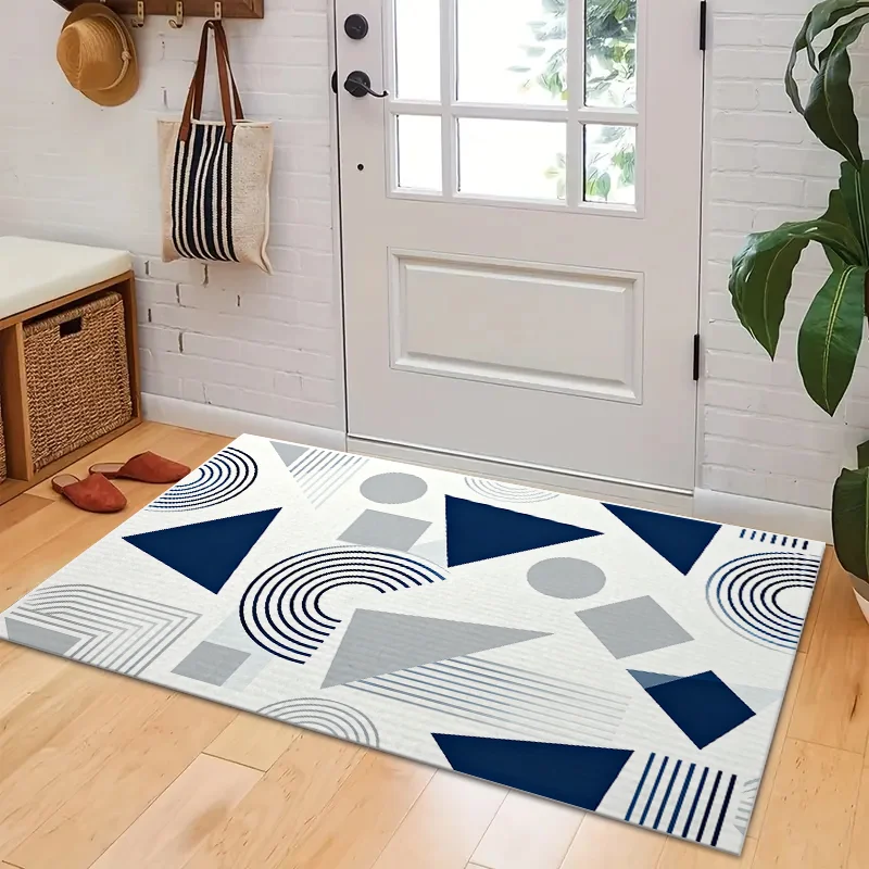 Minimal Blue-gray Geometric Entrance Entrance Rug, Easy To Clean and Take Care of, Nordic Triangular Line Door Floor Mat