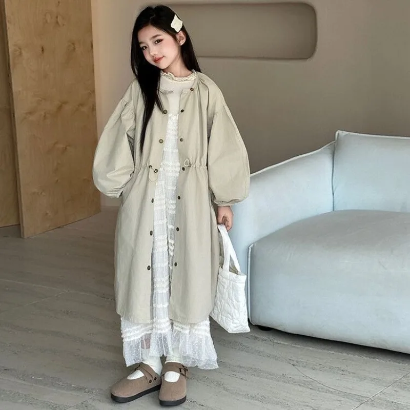 

Double Faced Kids' Trench Coat 2025 New Style Stylish Medium Large Kids' Long Outerwear Two Way Wear Spring Fall Fashion