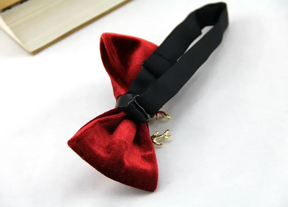 High end Fashion Men\'s Gold Velvet Bowtie Christmas Metal Elk Head Wedding Luxury Bow Ties Trendy Collar Jewelry Gifts for Men