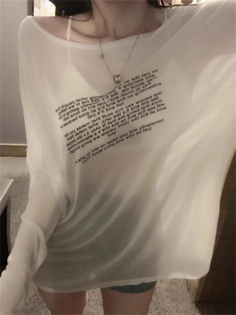 

Summer Cool Thin Long Sleeve T-Shirt Women's Loose round Neck Sunshade Shirt Versatile Top Korean Style Casual Wear