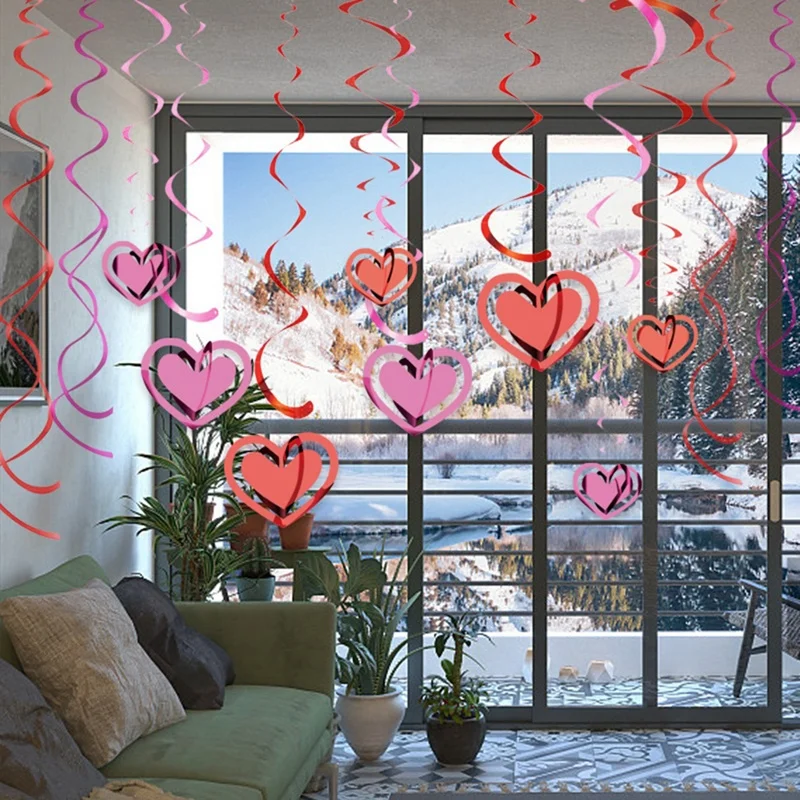 20 piezas decoraciones del Día de San Valentín colgante fiesta del Día de San Valentín para fiesta conjunto de decoración de fiesta con remolino de corazón del Día de San Valentín