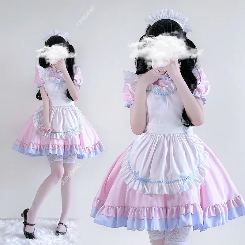 Lolita Maid Cosplay Trajes para Mulheres, Preto, Rosa, Adorável Traje, Animação Show, Roupa Japonesa, Roupas de Vestir, Meninas Bonitas, S-XL