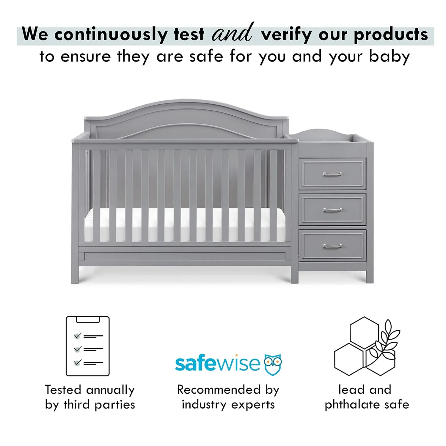 Crib conversível e Changer Combo, 4 em 1, Cinza