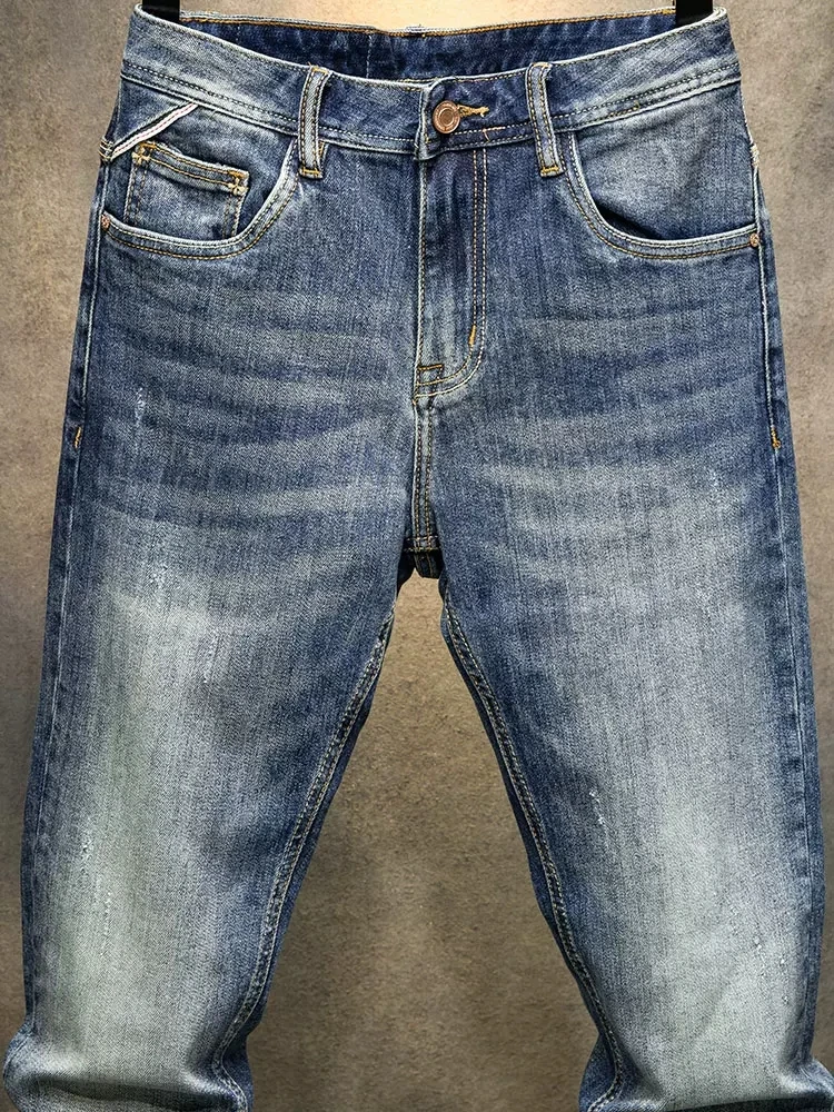 Newly Designer Fashion Men Jeans Retro Blue Elastic Stretch Slim Vintage Jeans Men Straight Trousers Casual Denim Pants Hombre