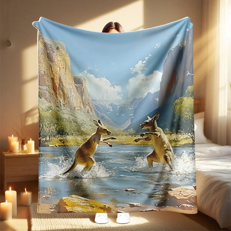 1pc 2025 New Kangaroo Combat Print Blanket - Soft, Warm, and Cozy for Sofa Bed Office Decor and Travel - Perfect Halloween Gi