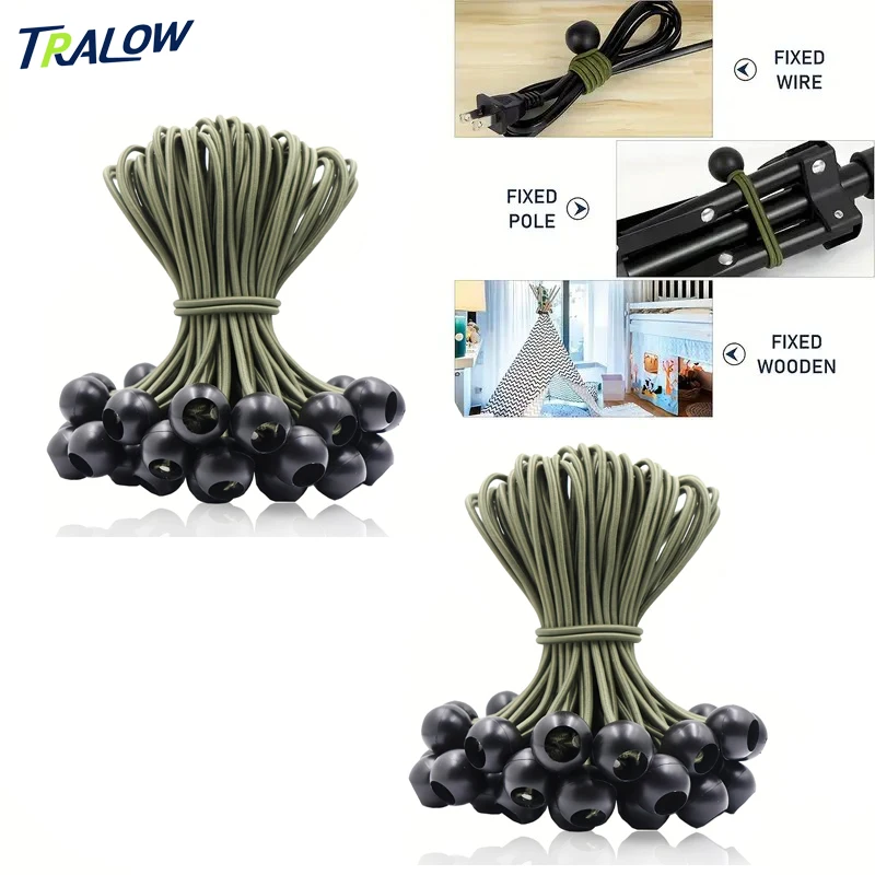 

TRALOW 50pcs Elastic Ball Rope Heavy-Duty Waterproof Cloth Elastic Zip Tie for Camping Tent Poles UV Protection Cargo Handling