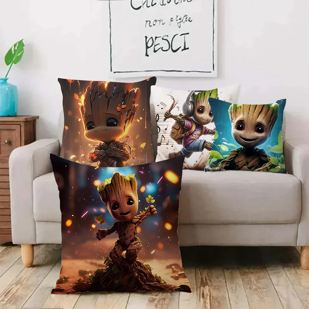 Pillow Covers Cartoon Cute Groots Sofa Decorative Home Double-sided Printing Short Plush Cute Cushion Cover