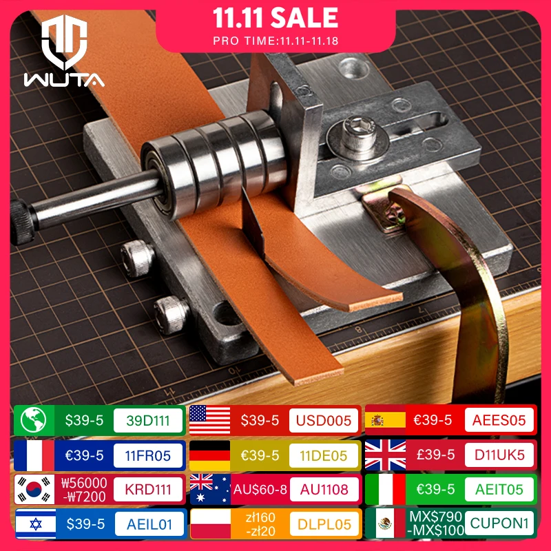 WUTA Professional Leather Strap Cutter Sharp Blades Adjustable Belt Strip Cutting Machine Splitter Hand Cut Tools with C-Clamps