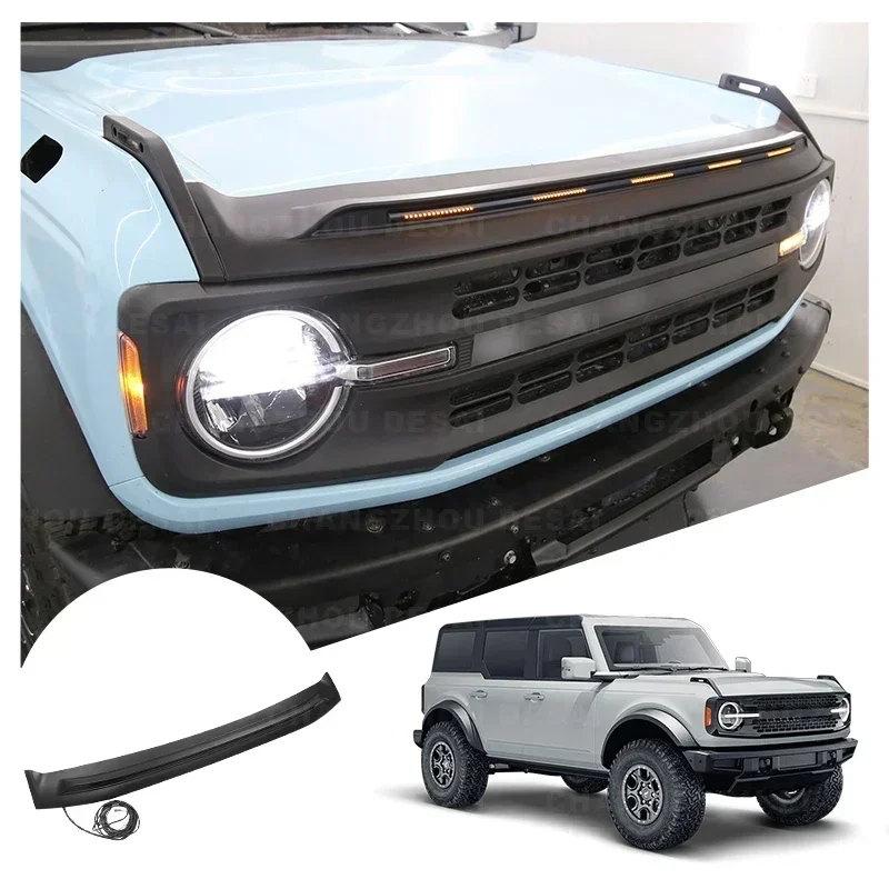 Car Accessories Front Bug Shield Hood Deflector Engine Hood Protector Bonnet Guard with Lights For Ford Bronco