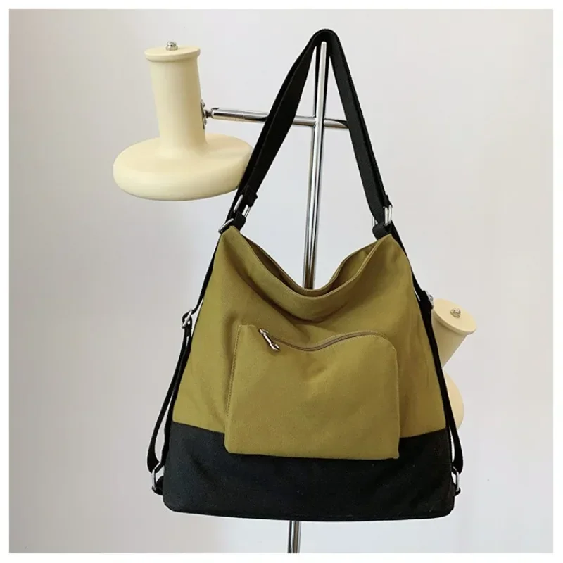 Simple Patchwork Zipper Canvas Shoulder Bags Large Capacity Durable Casual Backpack for Women 2024 High Quality Tote on Sale