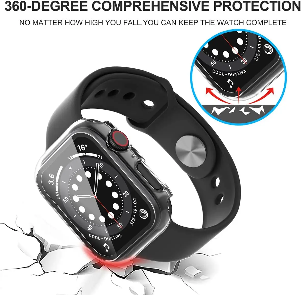 Tempered Glass+cover For Apple Watch 9 8 45mm 41mm 42mm 38mm PC bumper Screen Protector Case iWatch series 7 6 5 4 se 40mm 44mm