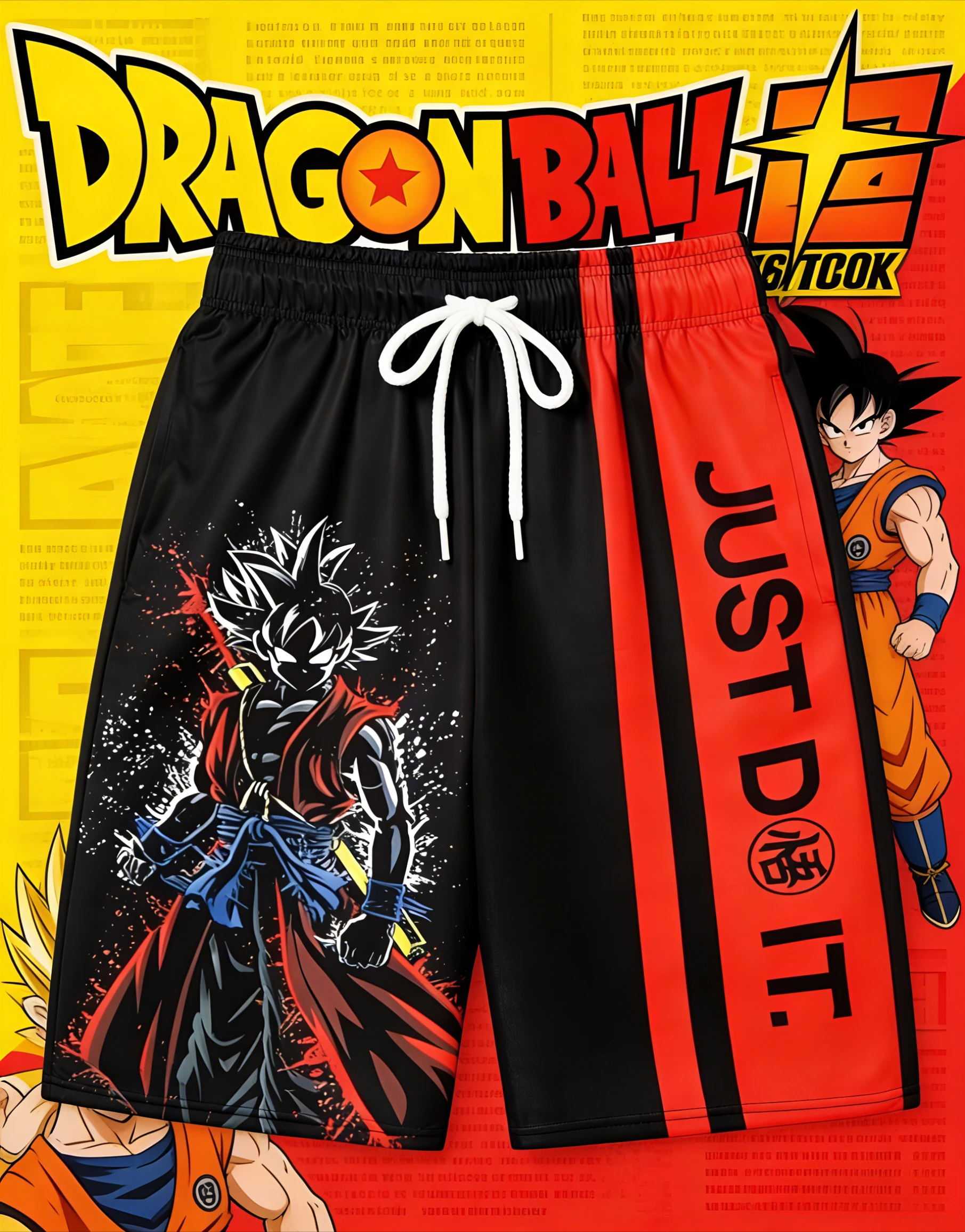 Pantalones Cortos de Verano 2026 con Estampado Retro de Dragon Ball Samurai Goku "JUST D IT" Go Kanji, de Secado Rápido, Talla Grande, Transpirables, Estilo Anime, Casuales