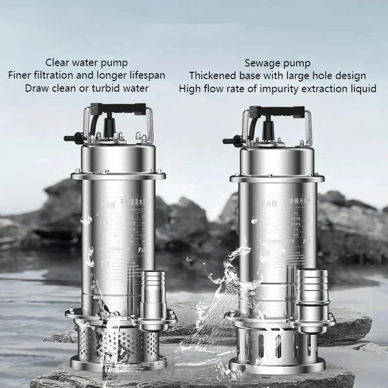 220V/380V 1.1KW High Lift 304 Stainless Steel Clean Water & Sewage Submersible Pump Corrosion Resistant for Irrigation