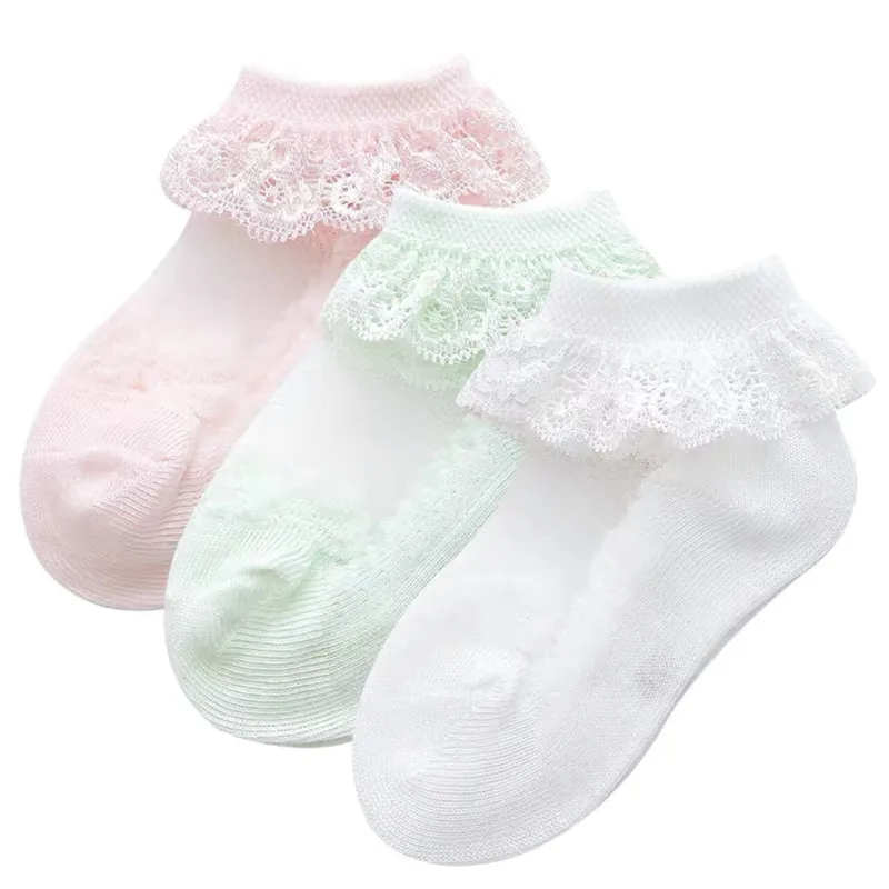 3pairs/Lot Spring Summer Baby Girls 0-1/1-2 Years Lace Ultra-Thin Mesh Crystal Socks Cotton Boat Socks Invisible Socks