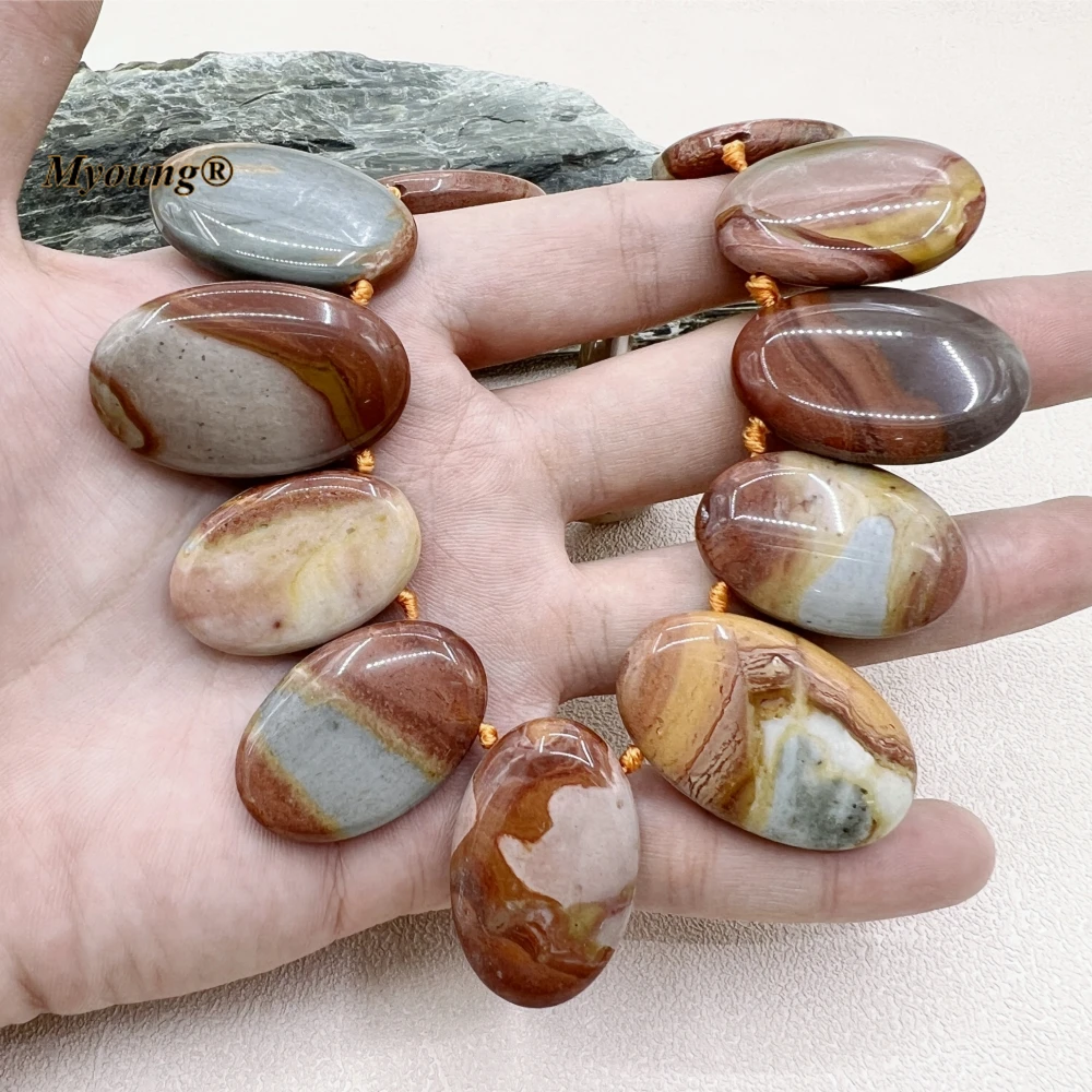 Large Oval Shape Natural Ocean Jaspers Stone Slice Pendant Beads For DIY Jewelry Making MY230635