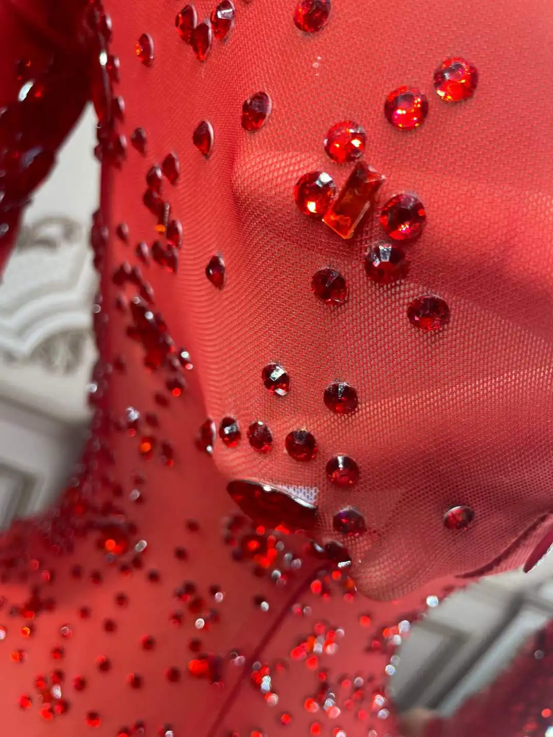 Feminino elegante strass pena elastano vestido drag queen outfit vermelho baile de formatura elegante noite clube palco wear