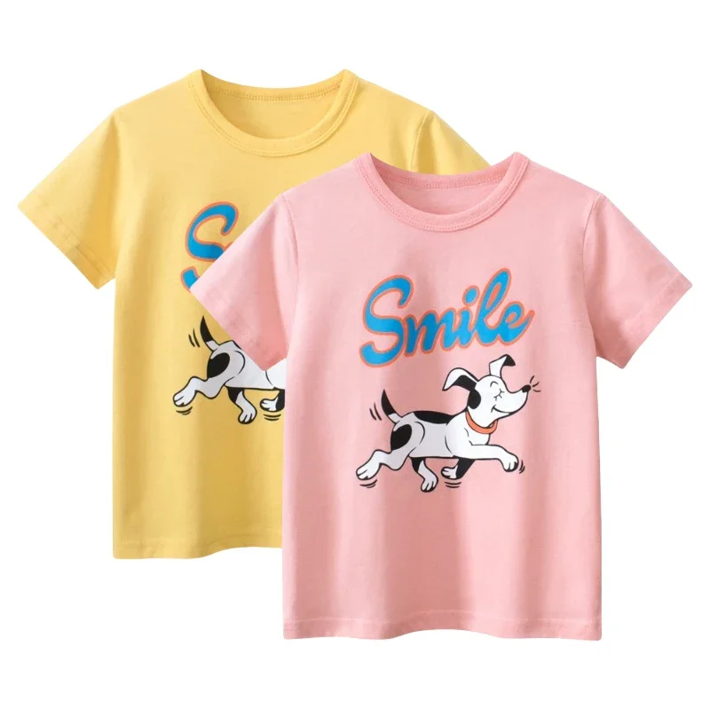 Children's Clothing 2025 Summer New Kids Short-sleeved T-shirt Cartoon Dog Letter Printing Baby Girls Clothes