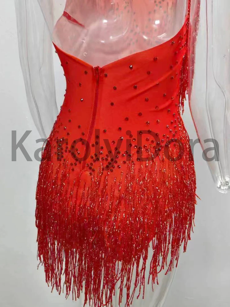 2024 Sparkly Rhinestones Fringes Bodysuit Women Nightclub Outfit Glisten Dance Costume One-piece Dance Wear Singer Stage Leotard