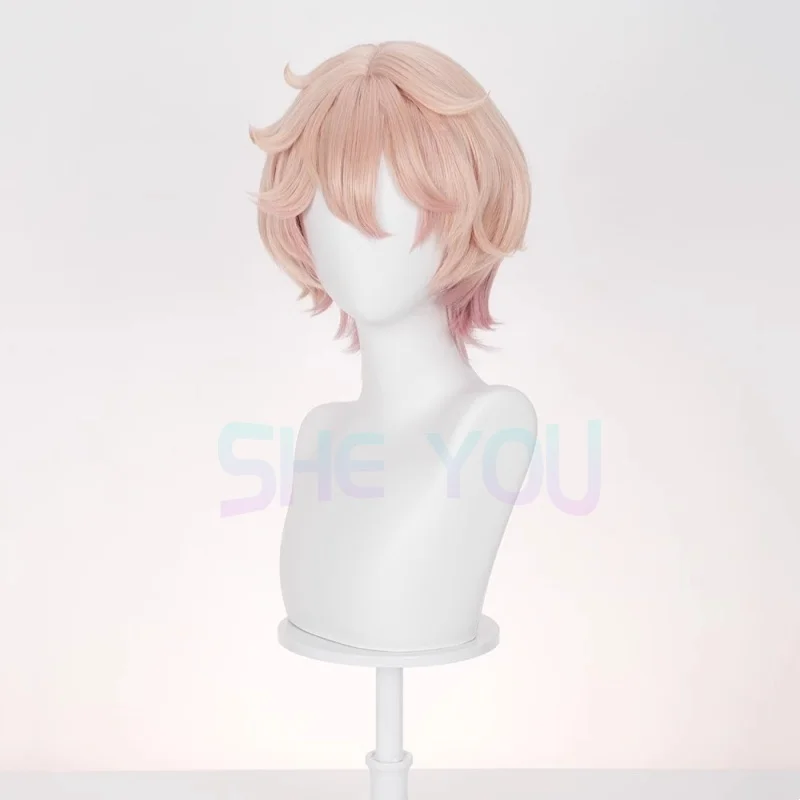 داليا شعر مستعار تأثيري برتقالي وردي قصير الشعر القوطي مصاص دماء Heterochromia الصبي Mondstadt حفلة الهالوين للنساء الرجال