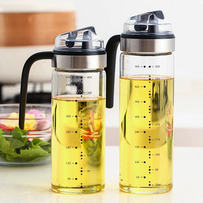 Kitchen heat-resistant glass oil pan large-capacity automatic opening and closing seasoning bottle vinegar