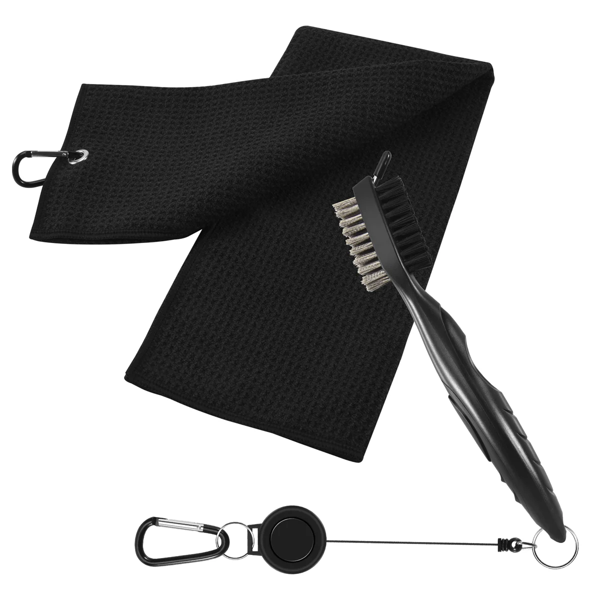 

Portable Pure Cotton Golf Towel Brush Tool Kit with Club Groove Cleaner(Black)