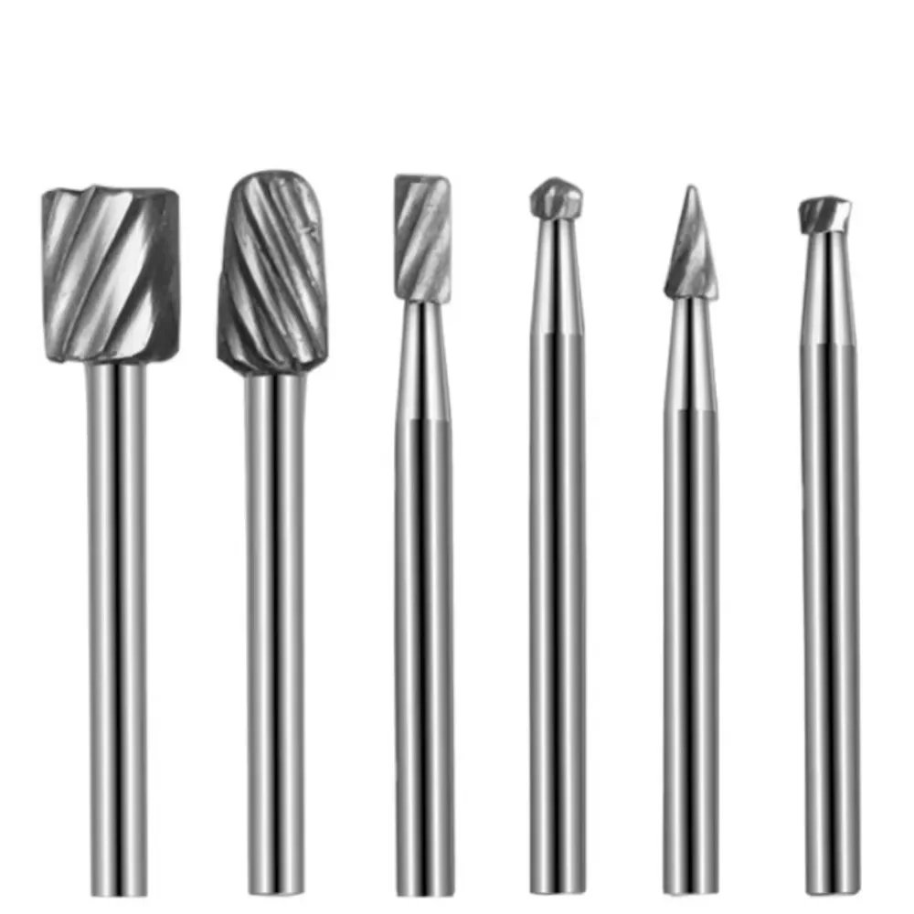 

Krachtige 6pcs High Speed Steel Burr Drill Bit Set Dremel 1/8 Inch Shank Burs Tools Wood Carving Rasps